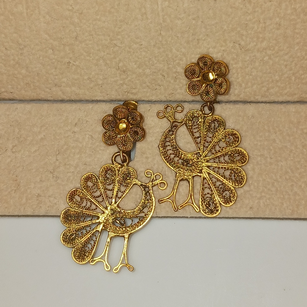 Vintage Gold Tone Peacock Earrings - Picture 4 of 10